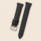 Black Epsom Wings Cut Leather Watch Strap leather watch strap, flat lay