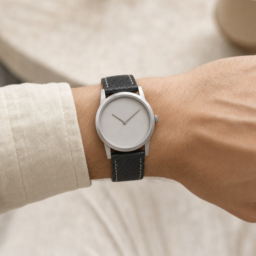 Black Gray Shark Leather Watch Strap worn on the wrist