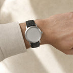 Black Ostrich Leather Watch Strap worn on the wrist