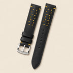 Black Rally Pueblo Leather Watch Strap leather watch strap, flat lay