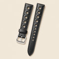 Black Rally Racing Vachetta Leather Watch Strap leather watch strap, flat lay