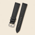Black Waxed Leather Watch Strap leather watch strap, flat lay