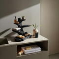Modern Organic Solid Wood Countertop Bathroom Shelf with Tiers in Black finish