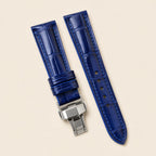 Blue Alligator Leather Watch Strap leather watch strap, flat lay