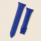 Blue Alligator Wings Cut Leather Watch Strap leather watch strap, flat lay
