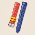 Blue & Red Stingray Leather Watch Strap leather watch strap, flat lay