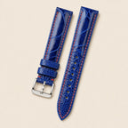 Blue Ostrich Leather Watch Strap leather watch strap, flat lay
