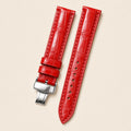 Bright Red Alligator Leather Watch Strap leather watch strap, flat lay