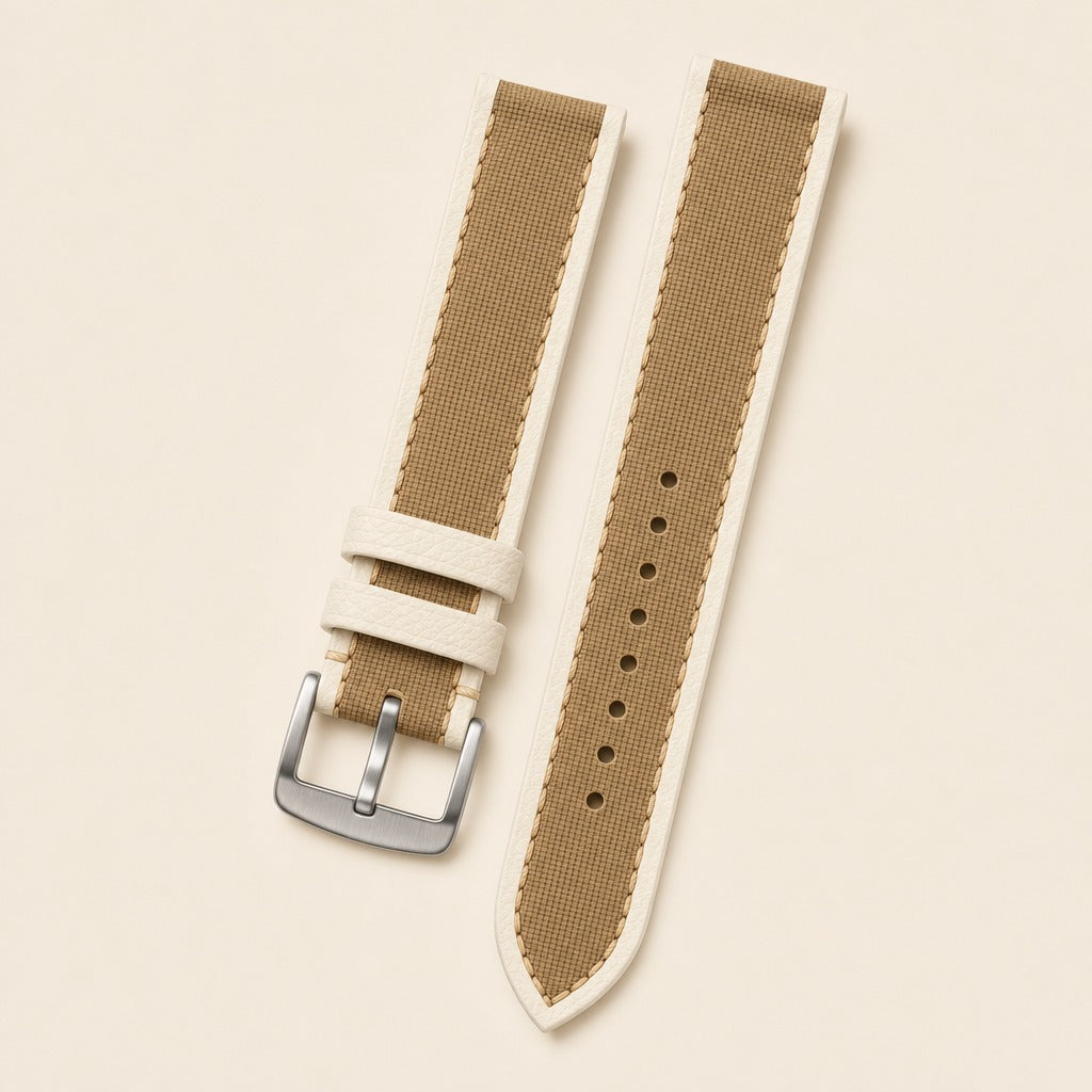 Brown & White Epsom Leather Watch Strap leather watch strap, flat lay