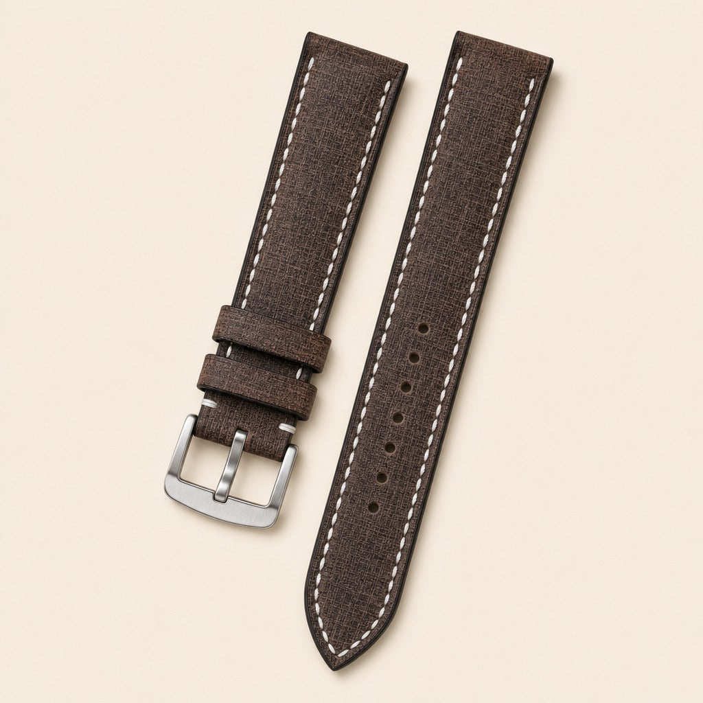 Brown Babele Leather Watch Strap leather watch strap, flat lay