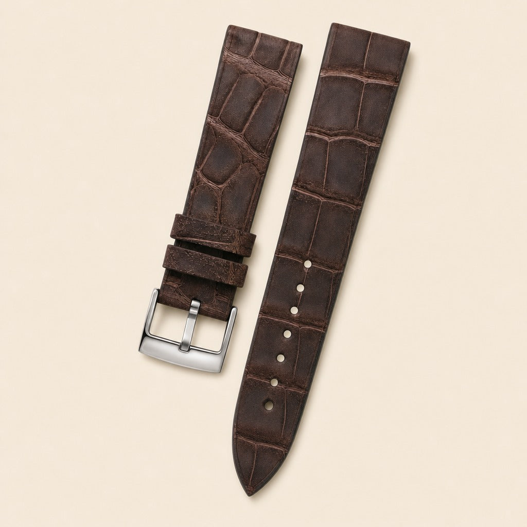 Brown Nubuck Leather Watch Strap leather watch strap, flat lay
