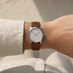 Brown Ostrich Leather Watch Strap worn on the wrist