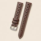 Brown Rally Racing Vachetta Leather Watch Strap leather watch strap, flat lay