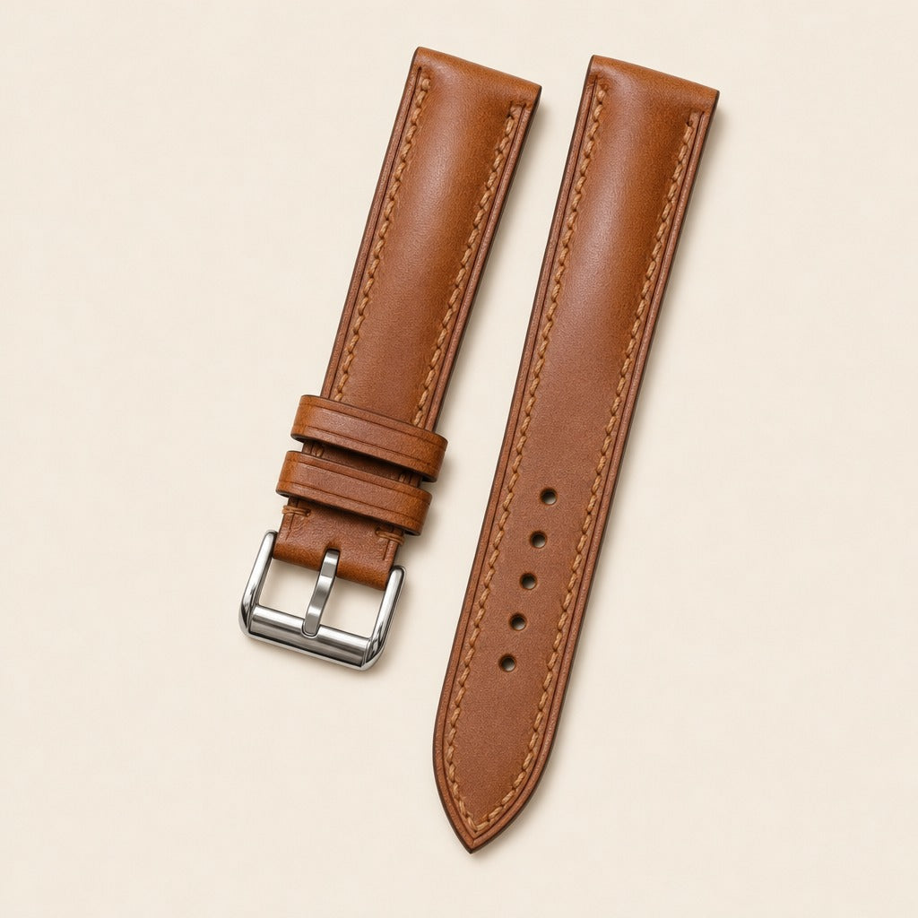 Brown Vachetta Leather Watch Strap leather watch strap, flat lay
