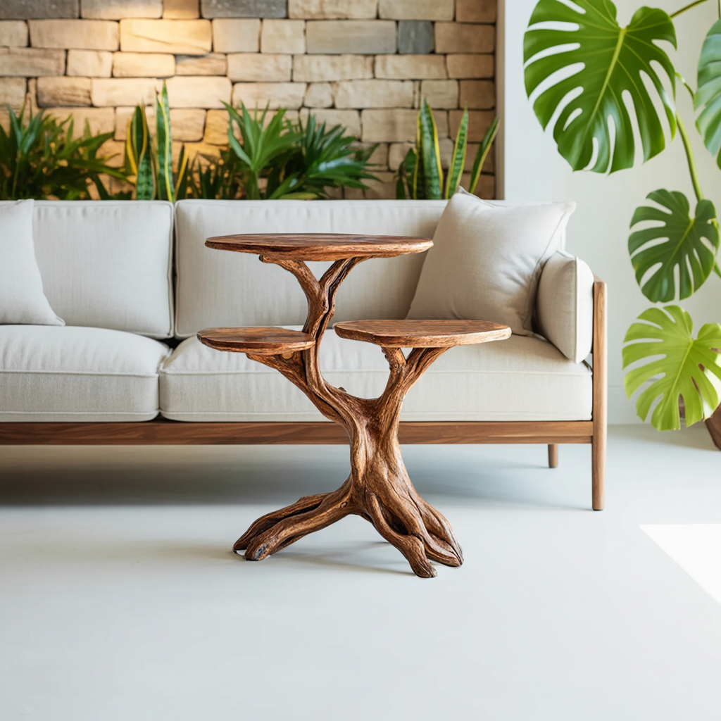 Farmhouse Solid Wood End Table with Wax and Oil Finish in Brown finish