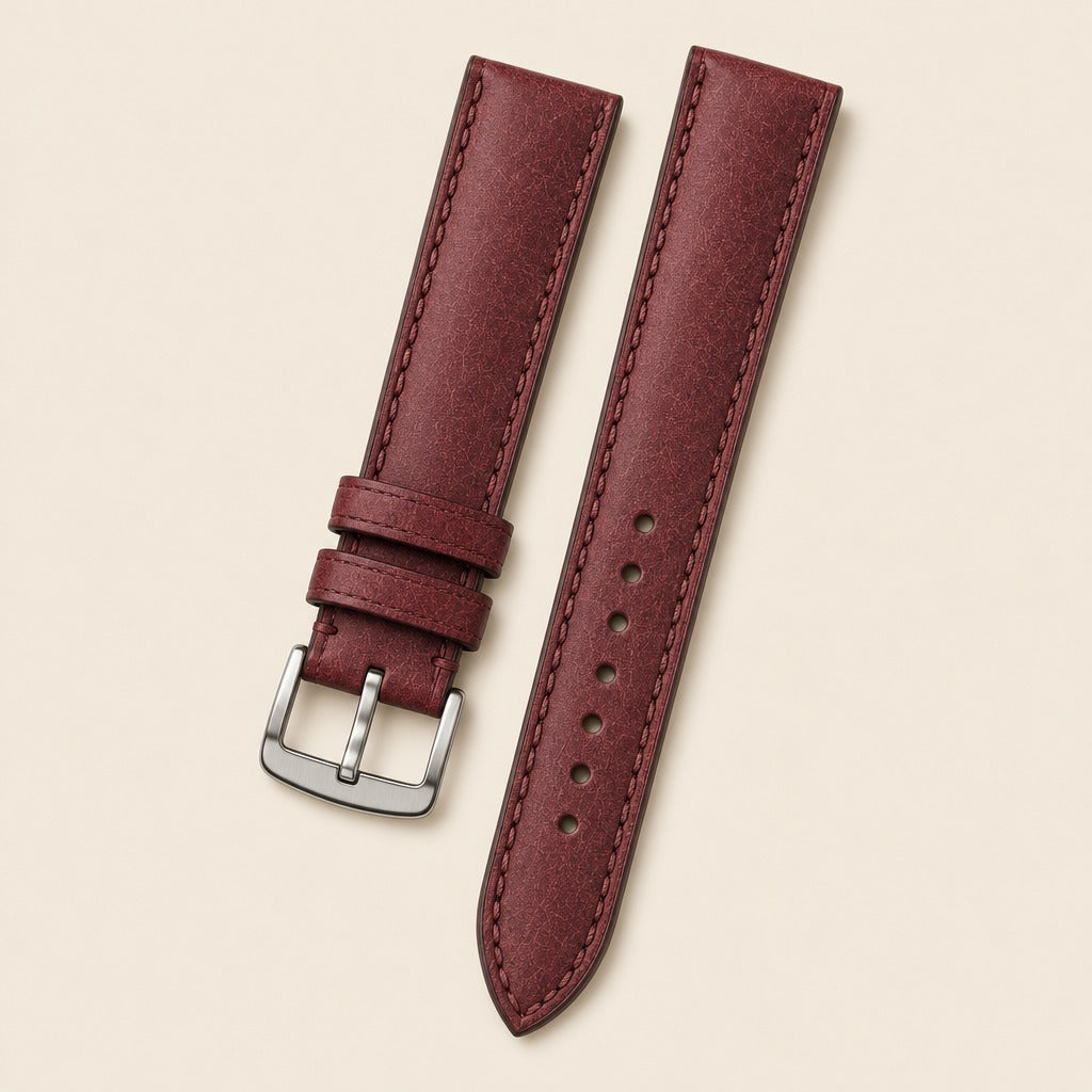 Burgundy Pueblo Leather Watch Strap leather watch strap, flat lay