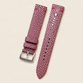 Burgundy Stingray Leather Watch Strap leather watch strap, flat lay