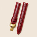 Burgundy Wine Alligator Leather Watch Strap leather watch strap, flat lay