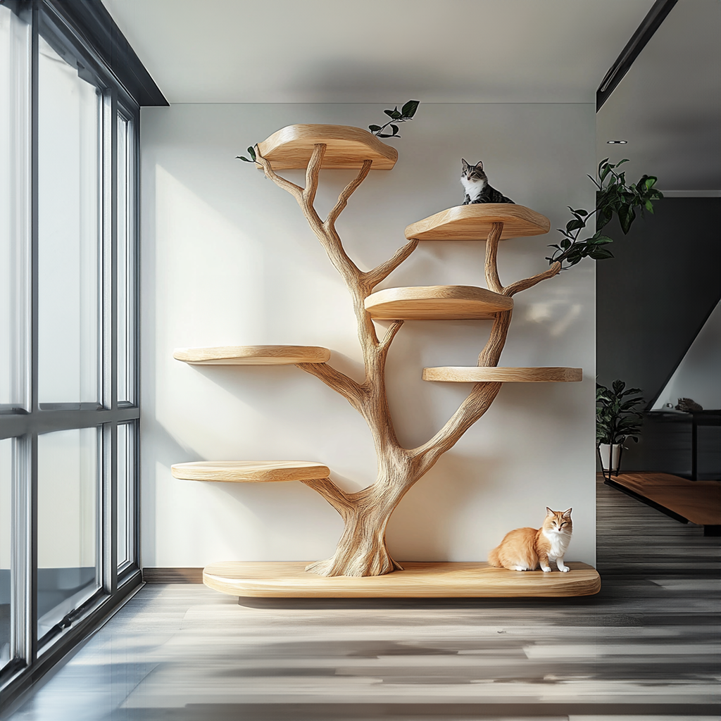 Rustic Natural Wood Cat Tree with Branch Platforms - view 2