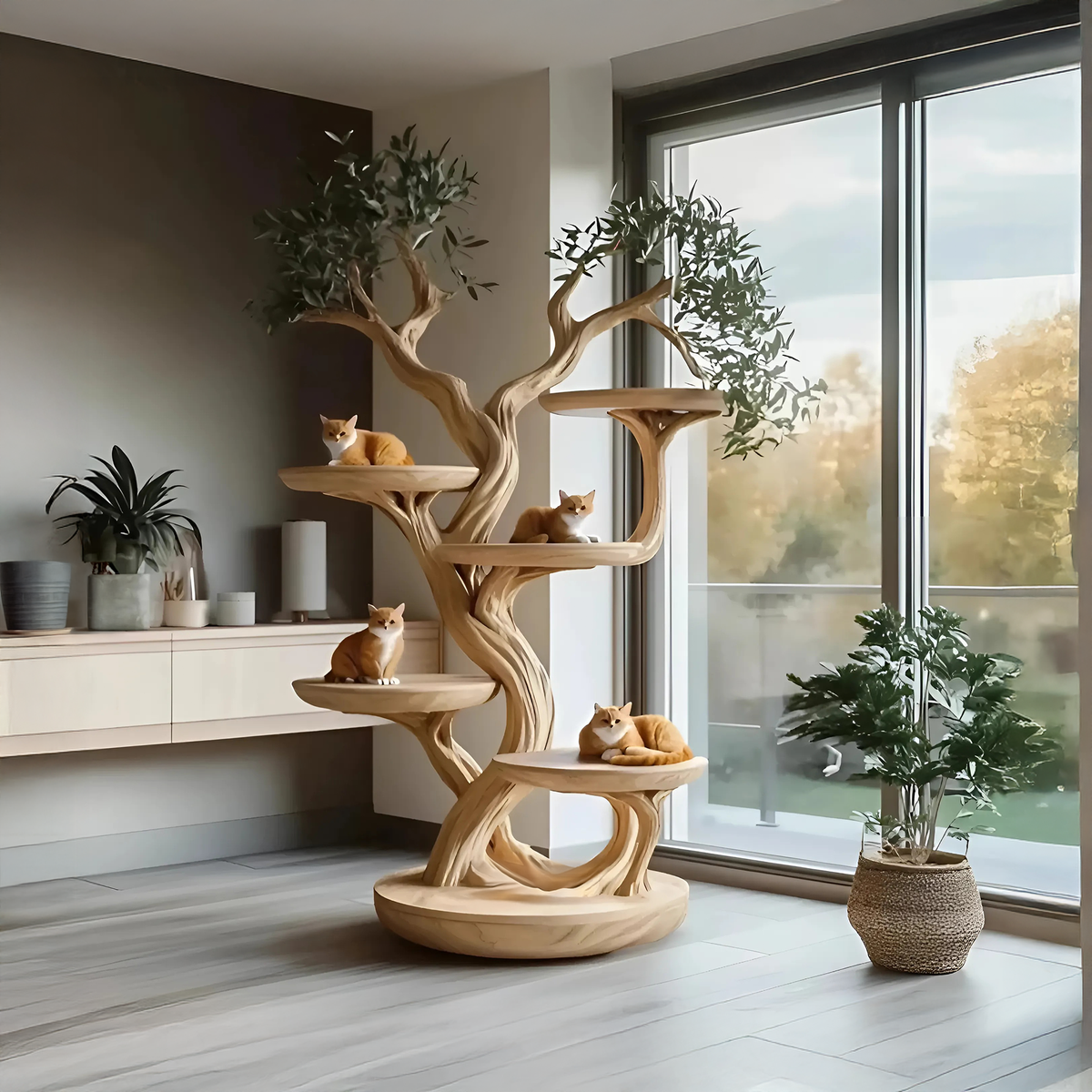 Rustic Solid Wood Cat Tree with Natural Branch Design - view 2