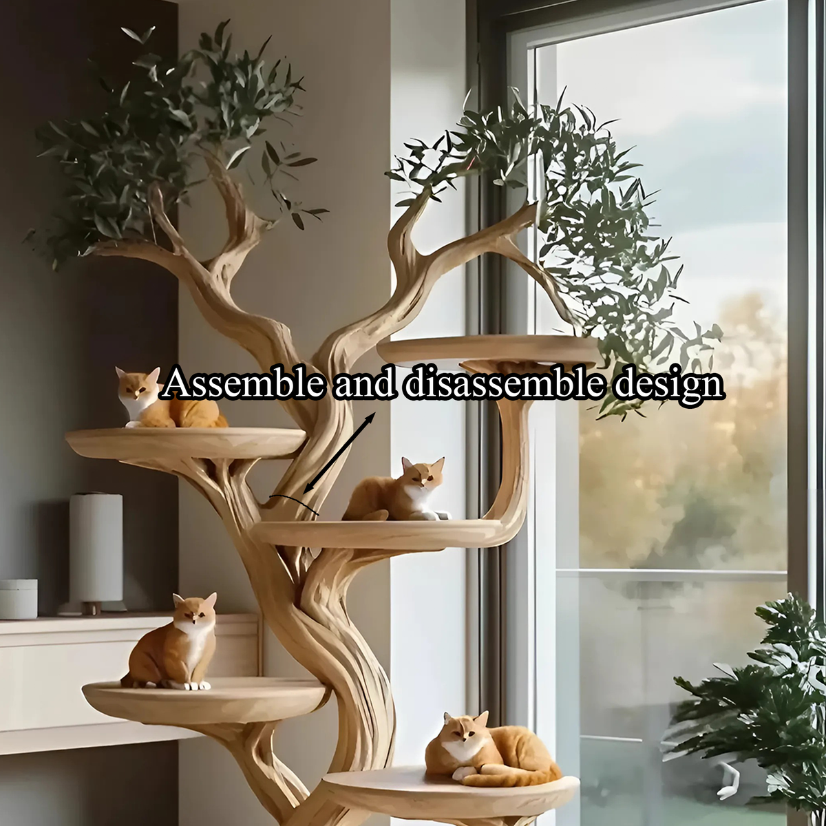Rustic Solid Wood Cat Tree with Natural Branch Design - view 4