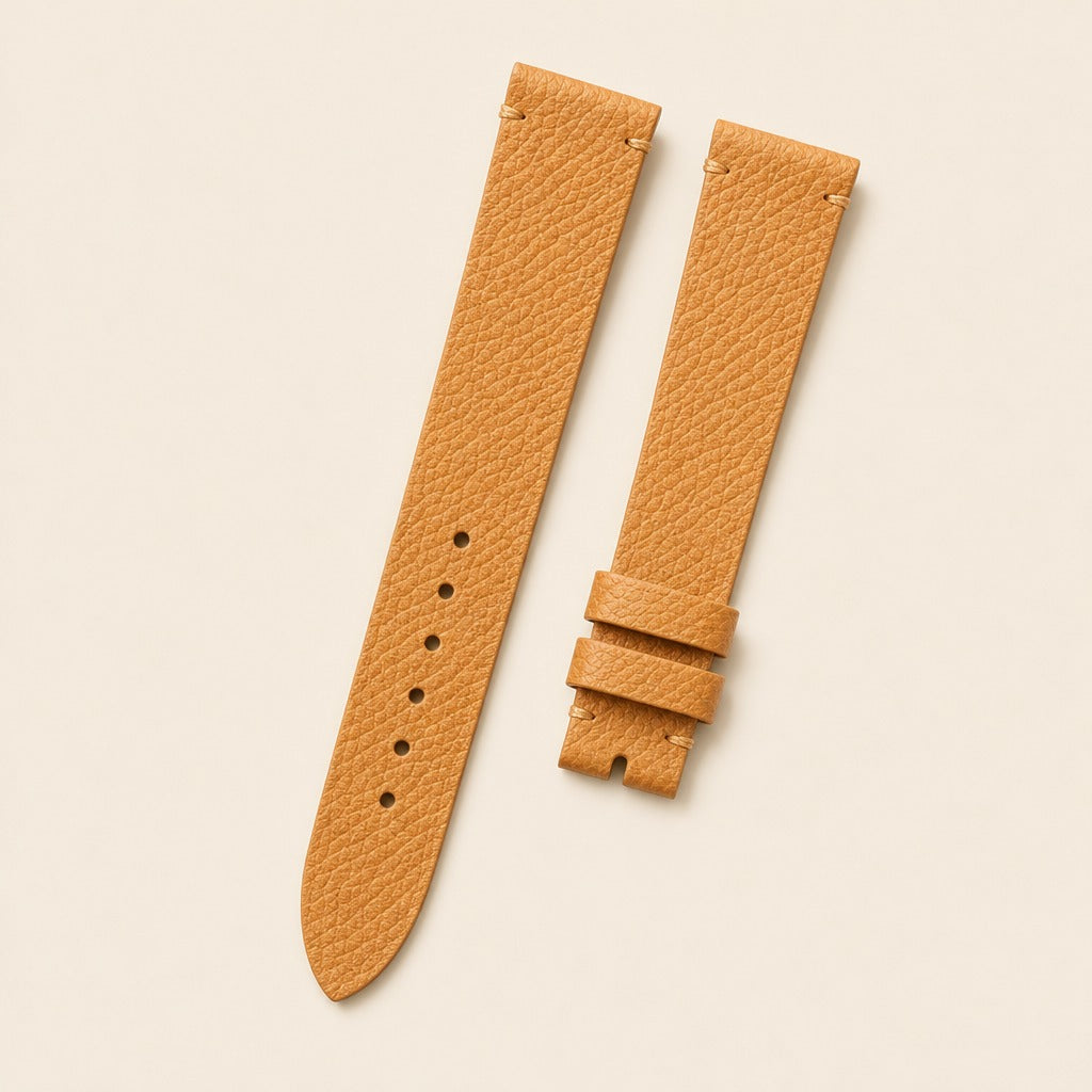 Cognac Epsom Leather Watch Strap leather watch strap, flat lay