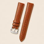 Cognac Ostrich Leg Leather Watch Strap leather watch strap, flat lay