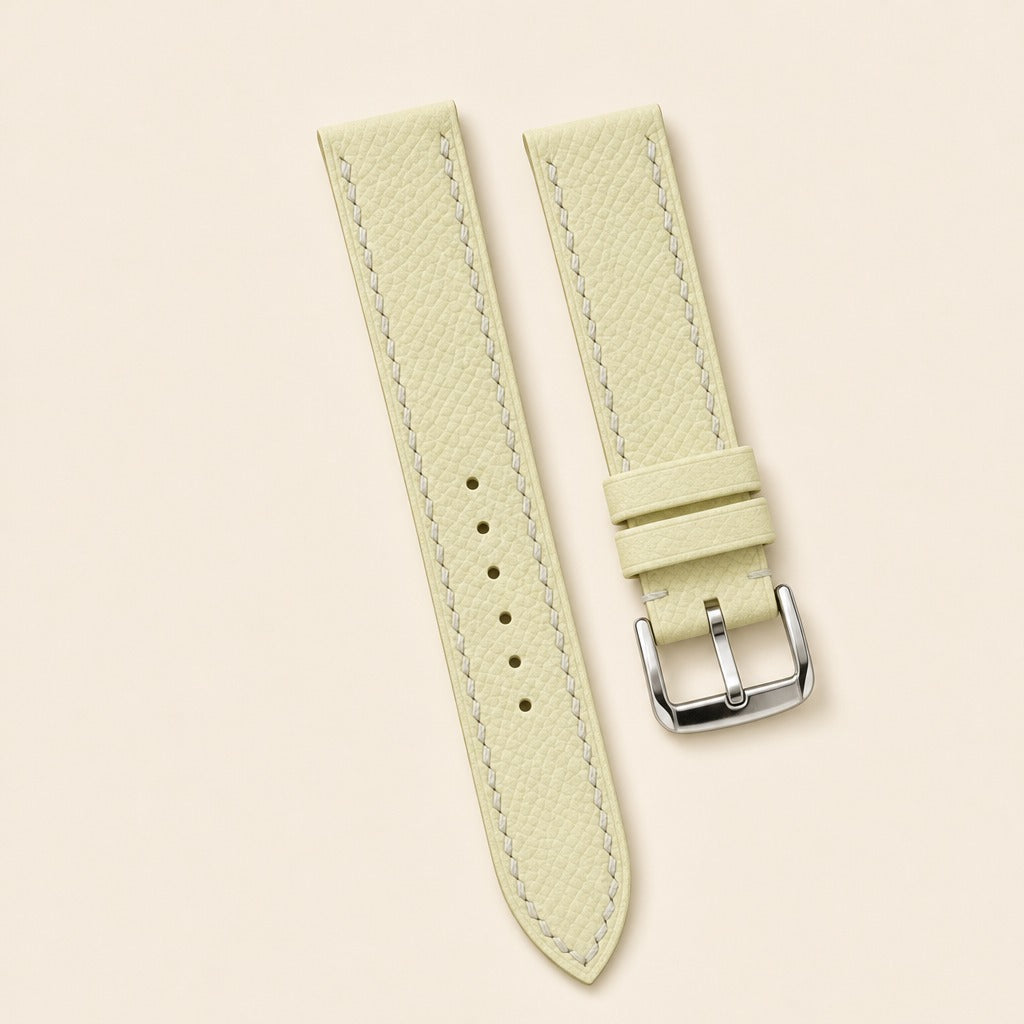 Cream Epsom Leather Watch Strap leather watch strap, flat lay