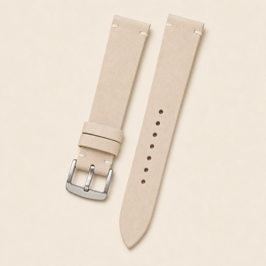 Cream Nubuck Leather Watch Strap leather watch strap, flat lay