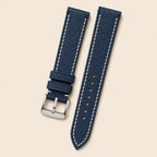 Dark Blue Babele Leather Watch Strap leather watch strap, flat lay