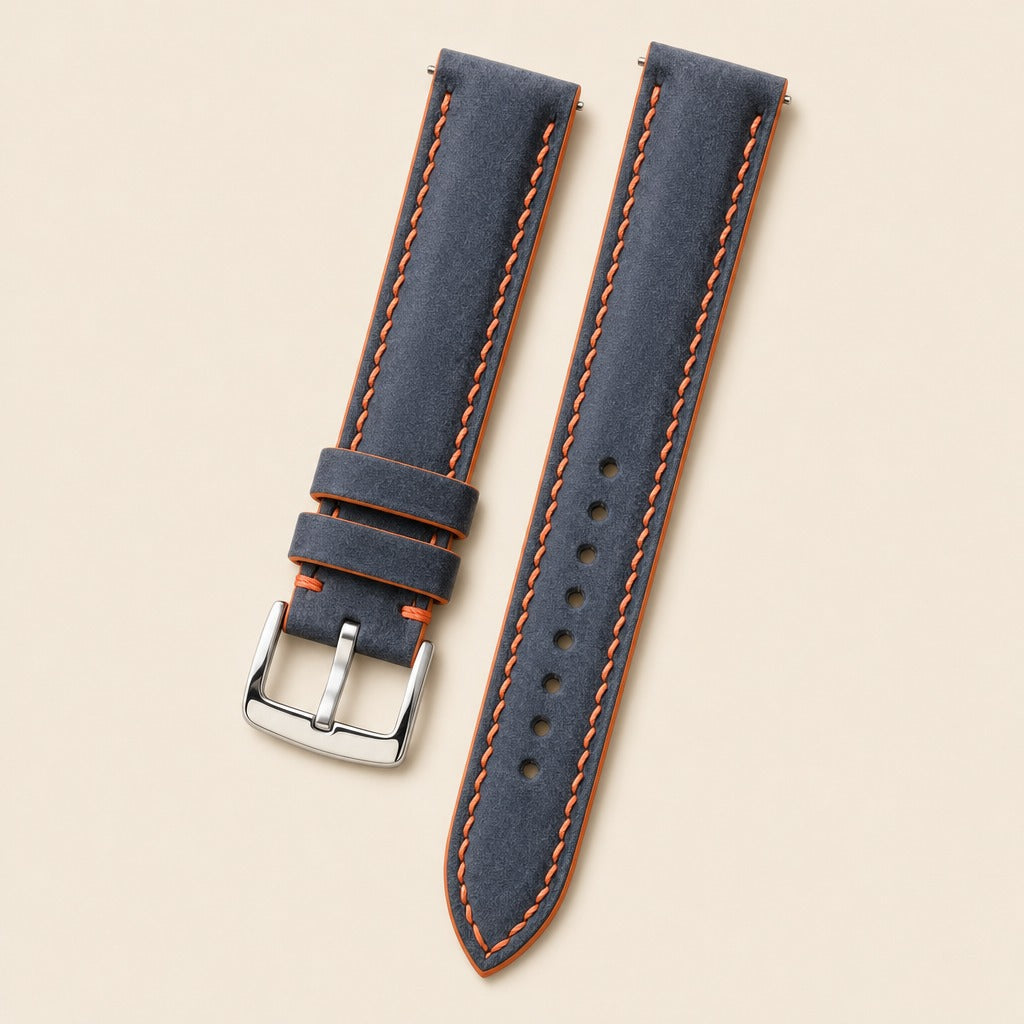 Dark Blue Pueblo Leather Watch Strap leather watch strap, flat lay