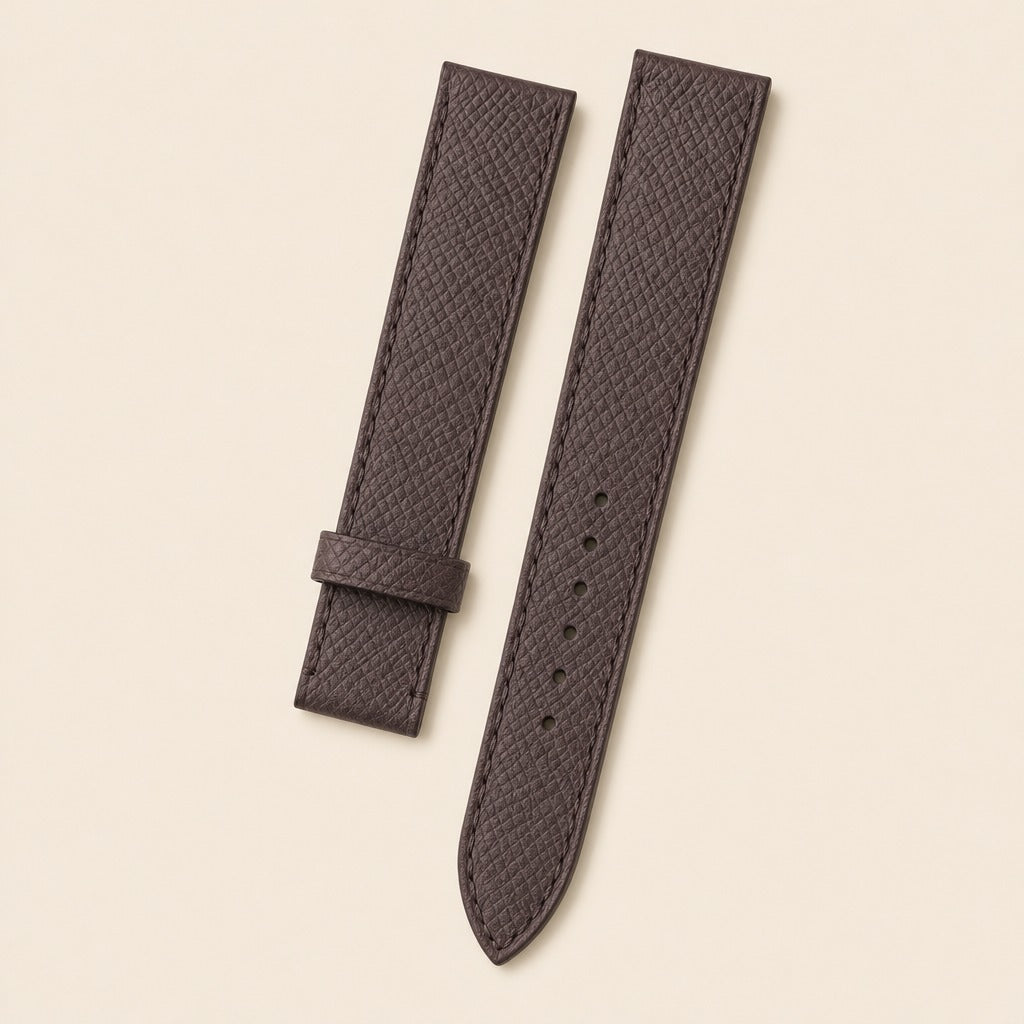 Dark Brown Epsom Leather Watch Strap leather watch strap, flat lay