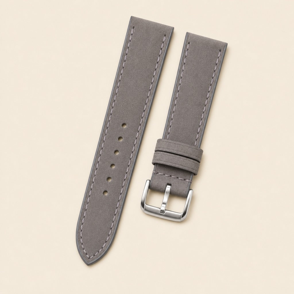 Dark Brown Nubuck Leather Watch Strap leather watch strap, flat lay