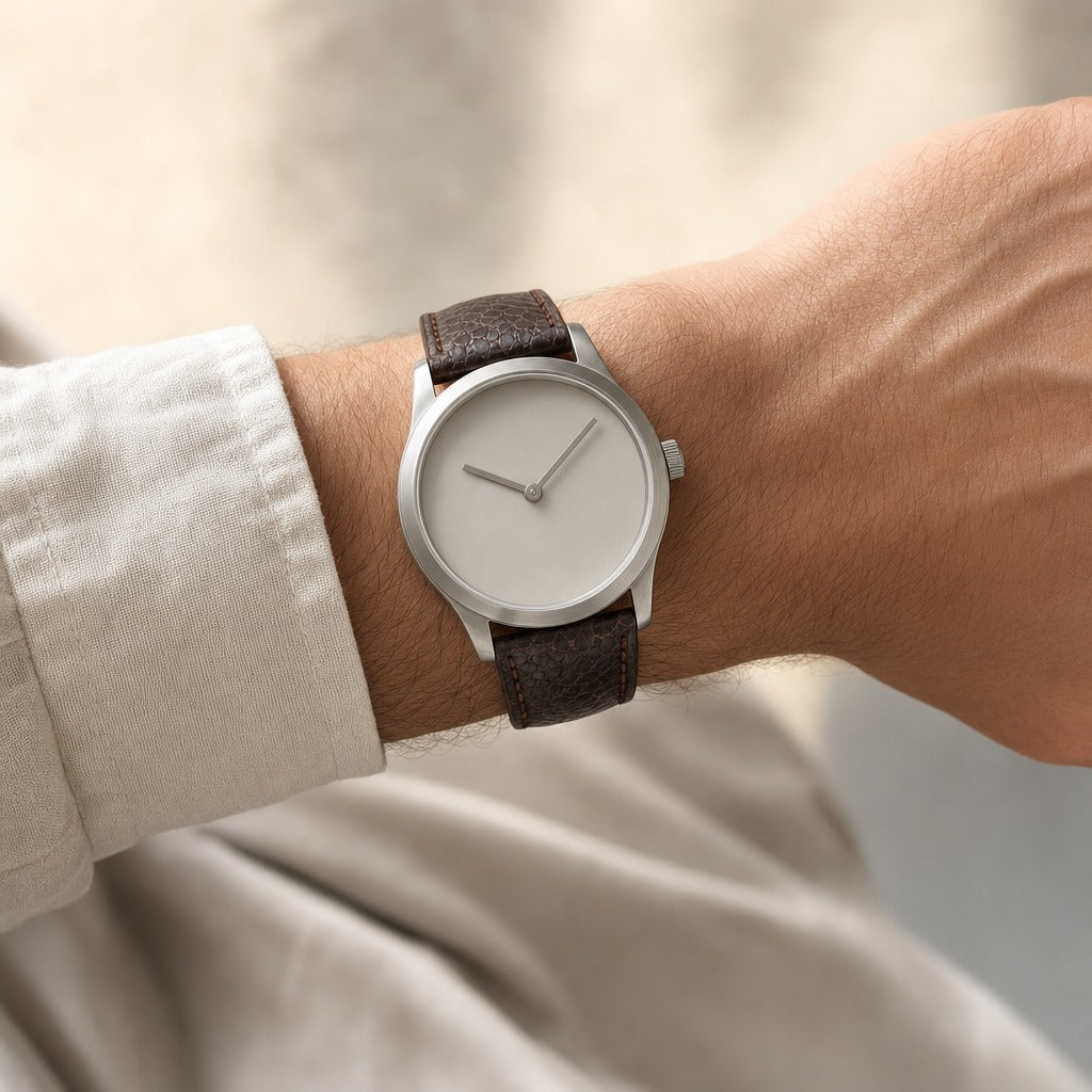 Dark Brown Ostrich Leg Leather Watch Strap worn on the wrist
