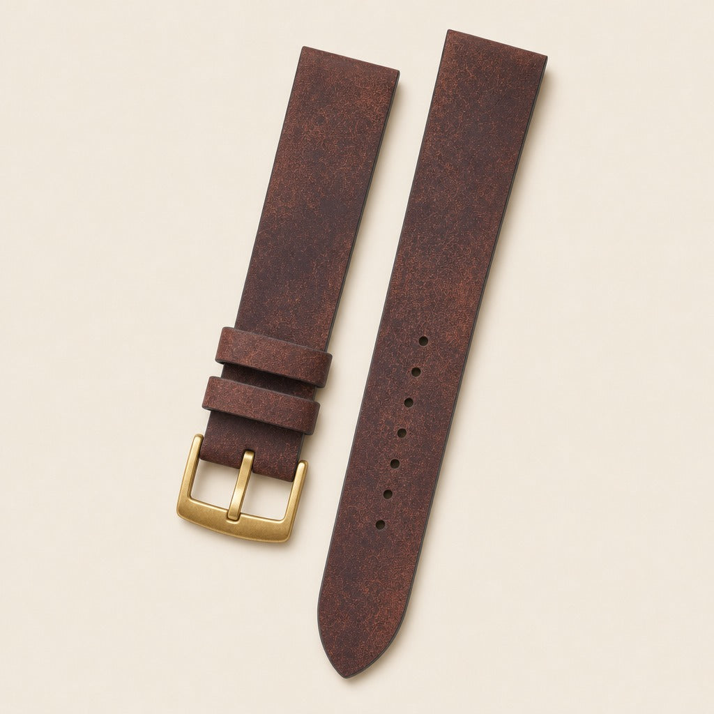 Dark Brown Pueblo Leather Watch Strap leather watch strap, flat lay