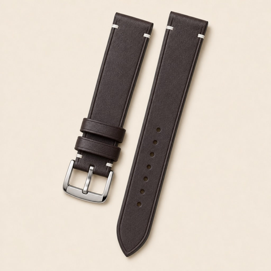 Dark Brown Swift Leather Watch Strap leather watch strap, flat lay