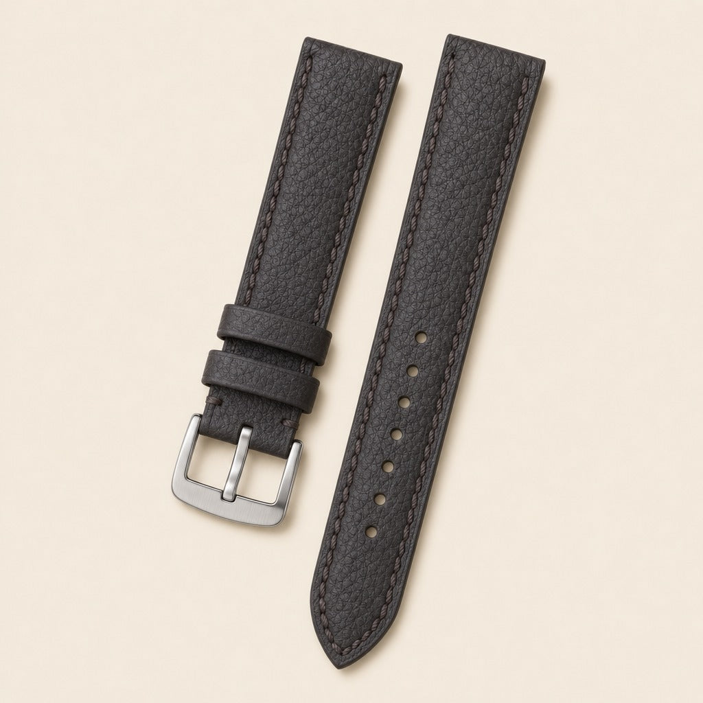 Dark Brown Togo Leather Watch Strap leather watch strap, flat lay
