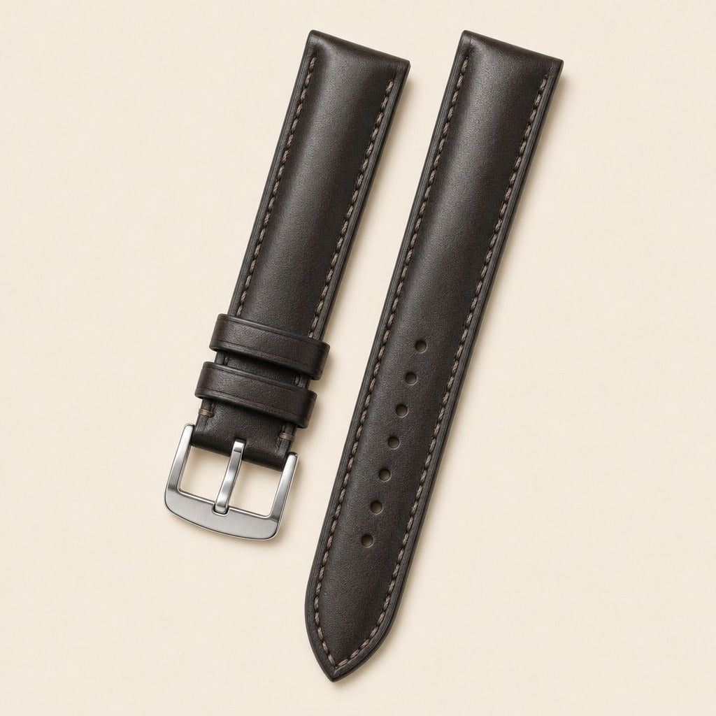 Dark Brown Vachetta Leather Watch Strap leather watch strap, flat lay