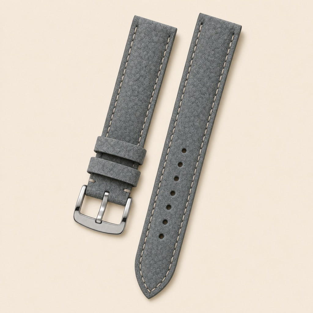 Dark Gray Nubuck Leather Watch Strap leather watch strap, flat lay