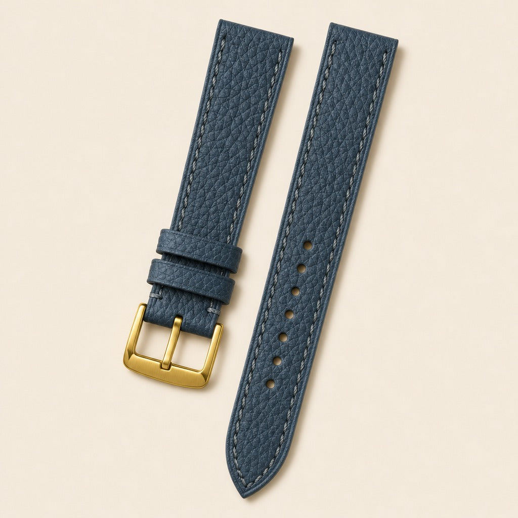 Dark Gray Togo Leather Watch Strap leather watch strap, flat lay