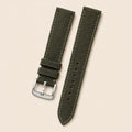 Dark Green Suede Leather Watch Strap leather watch strap, flat lay