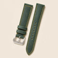 Dark Green Waxed Leather Watch Strap leather watch strap, flat lay
