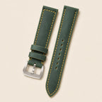 Dark Green Waxed Leather Watch Strap leather watch strap, flat lay