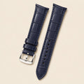 Dark Navy Blue Alligator Wings Cut Leather Watch Strap leather watch strap, flat lay