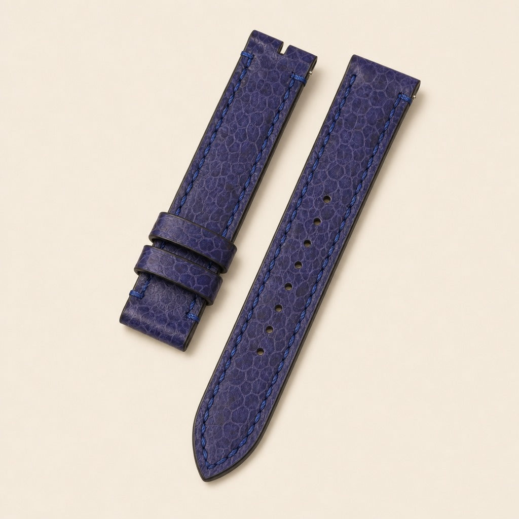 Dark Navy Blue Sea Snake Leather Watch Strap leather watch strap, flat lay
