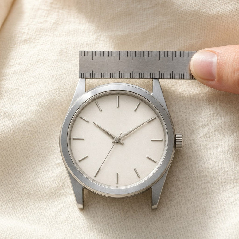 Measuring the lug width of a watch with a steel ruler