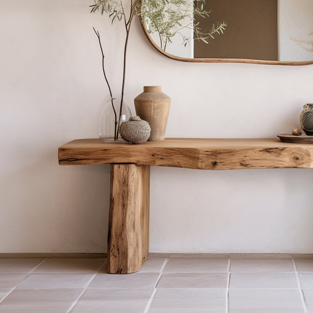 Live Edge Solid Wood Console Side Table in Modern Brown Finish - view 4