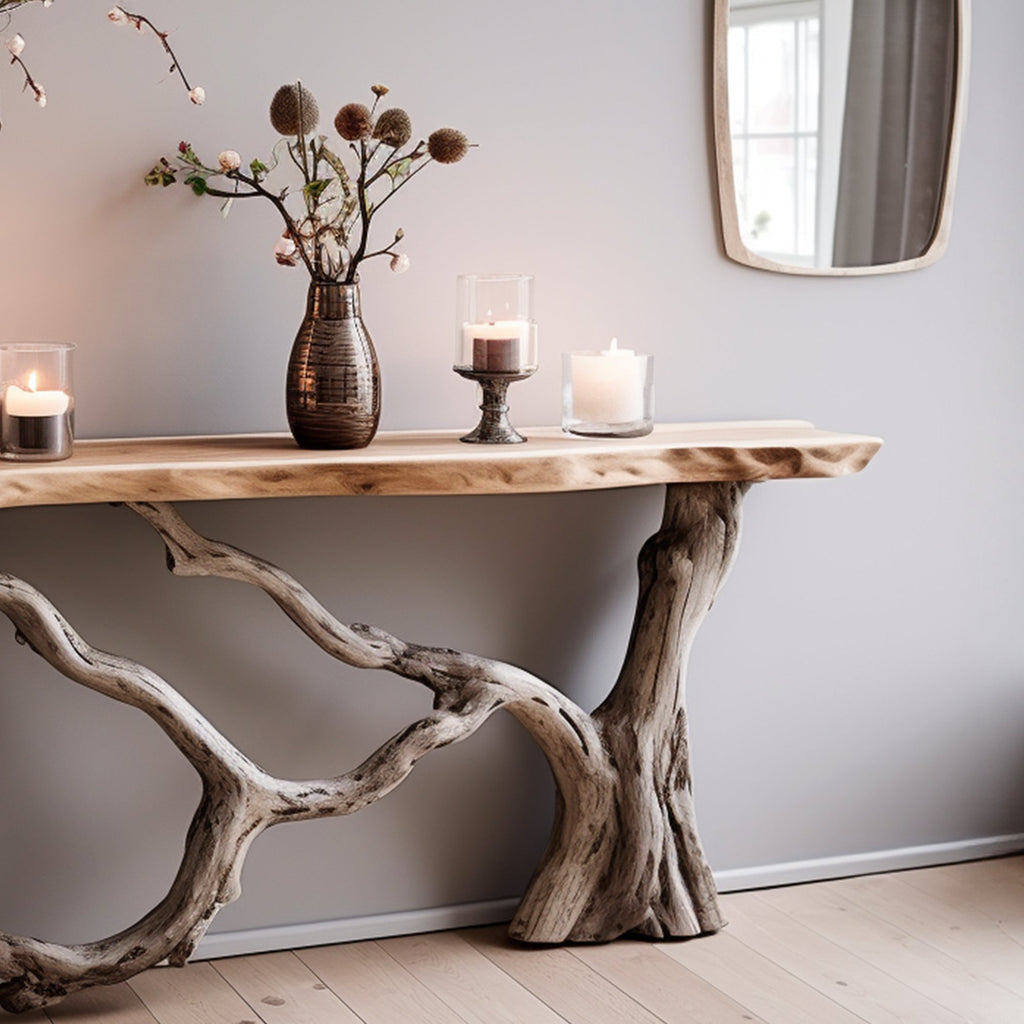 Live Edge Solid Wood Console Side Table with Floating Top - view 4