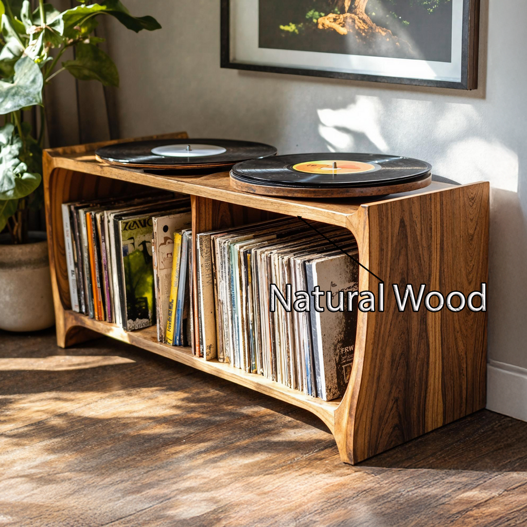 Mid-Century Low Record Player Stand in Natural Wood - view 6