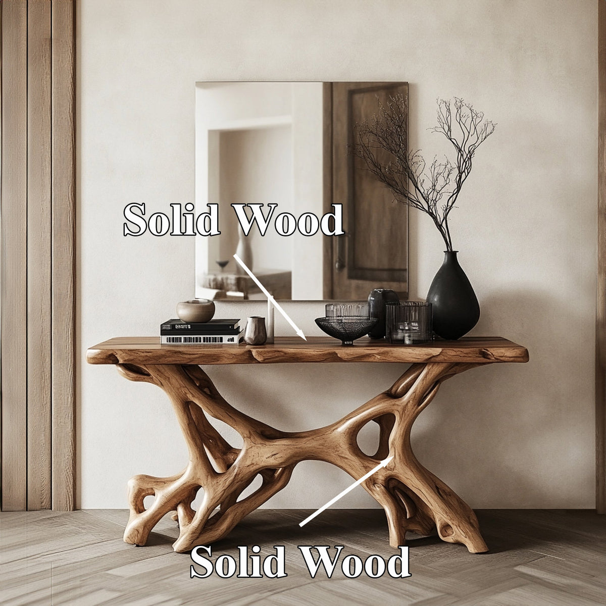 Rustic Handcrafted Solid Wood Console Table with Clean Lines - view 5